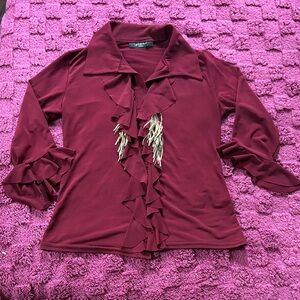 Red Collared Blouse Womens Size Small